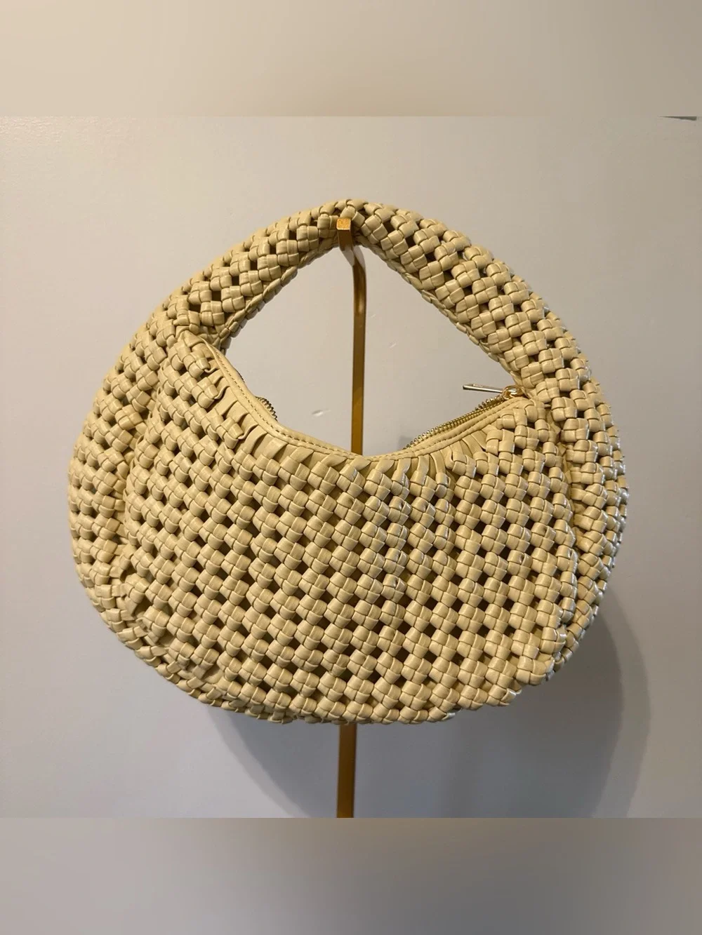 Woven Crescent Bag in Beige
